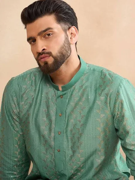 HERE&NOW Men's Ethnic Motifs Thread Work Liva Kurta